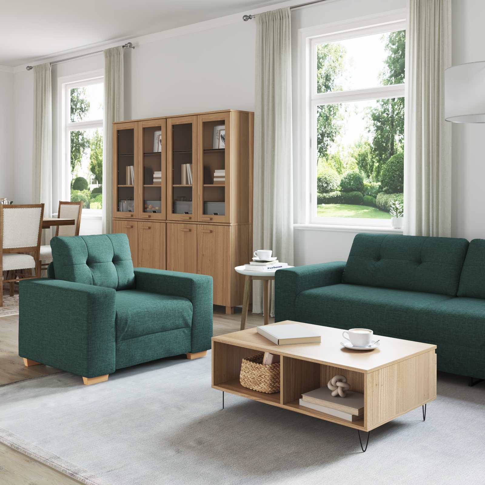 Sofa 3 stk. Dunkelgrün Stoff