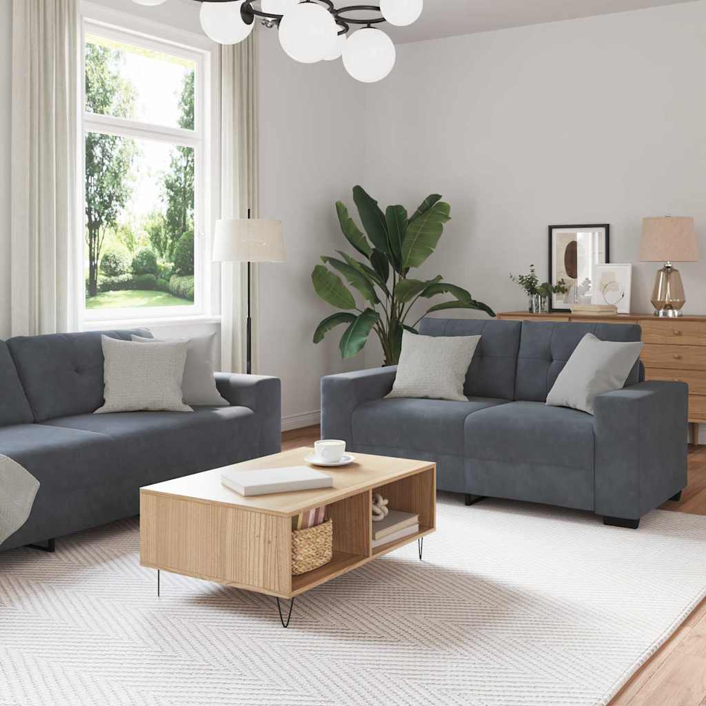 Sofa Set 3 stk. Dunkelgrau Samt
