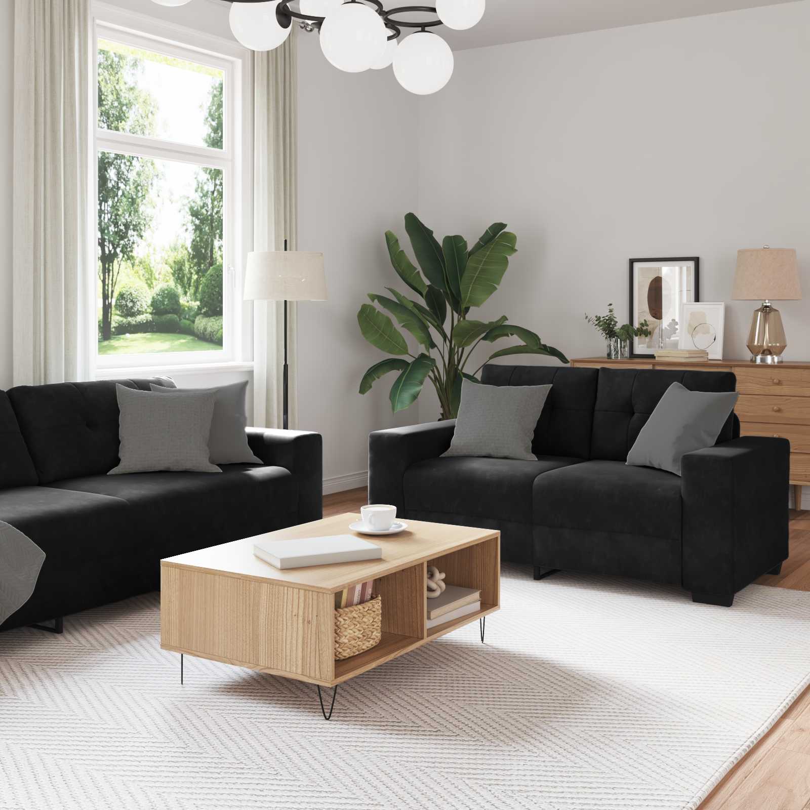 Sofa Set 3 stk. Schwarz Samt