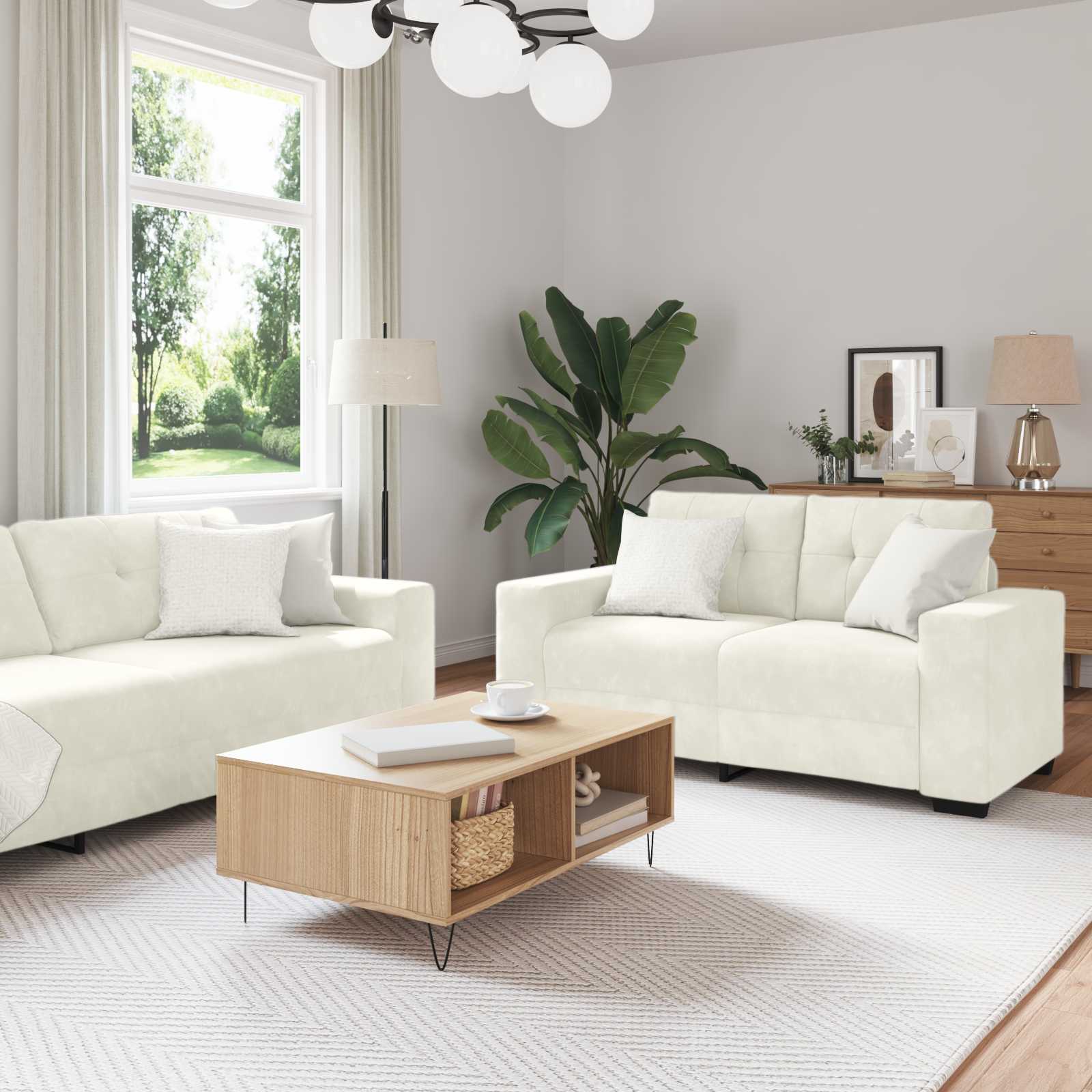 Sofa Set 3 stk. Creme Samt