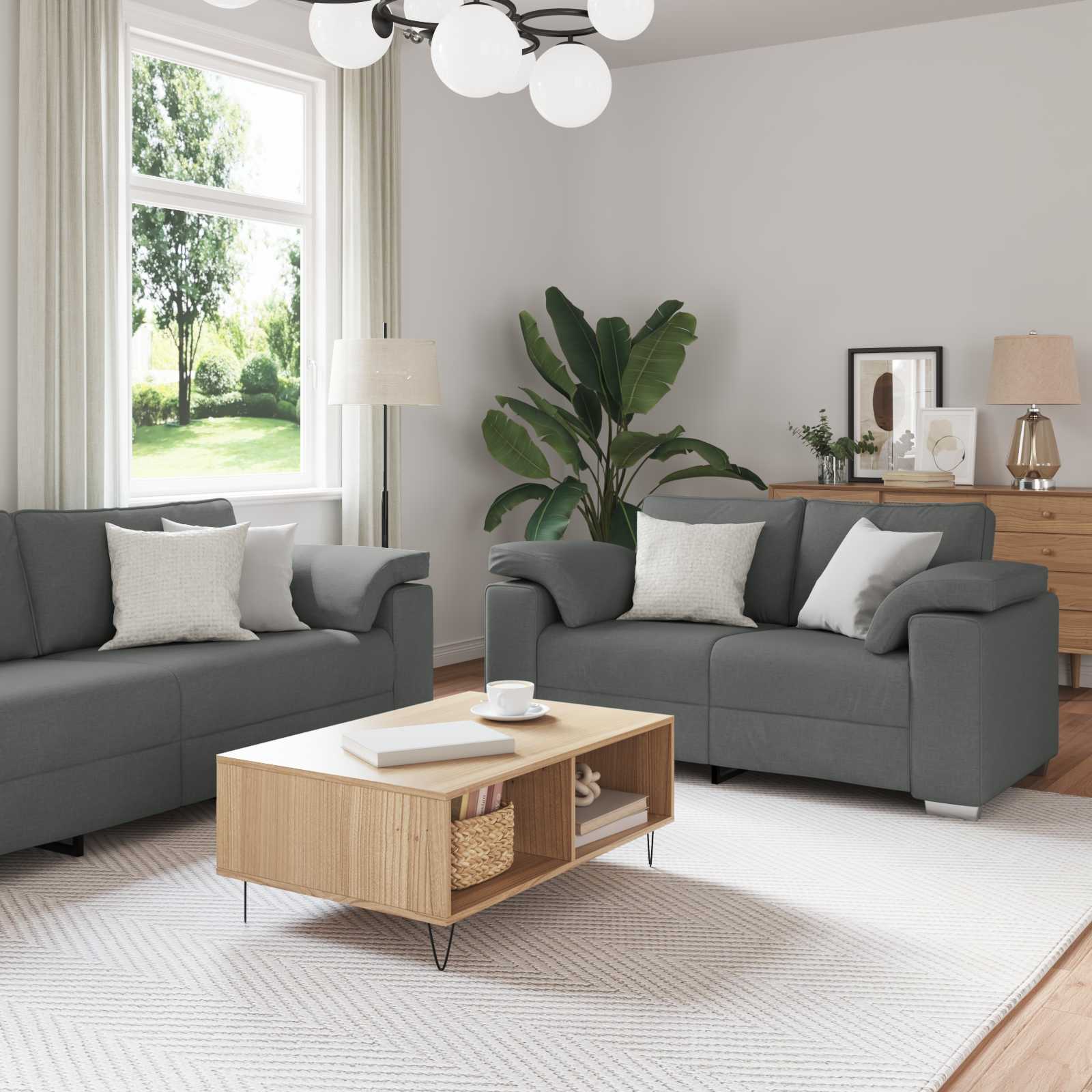 Sofa 3 stk. Dunkelgrau Stoff