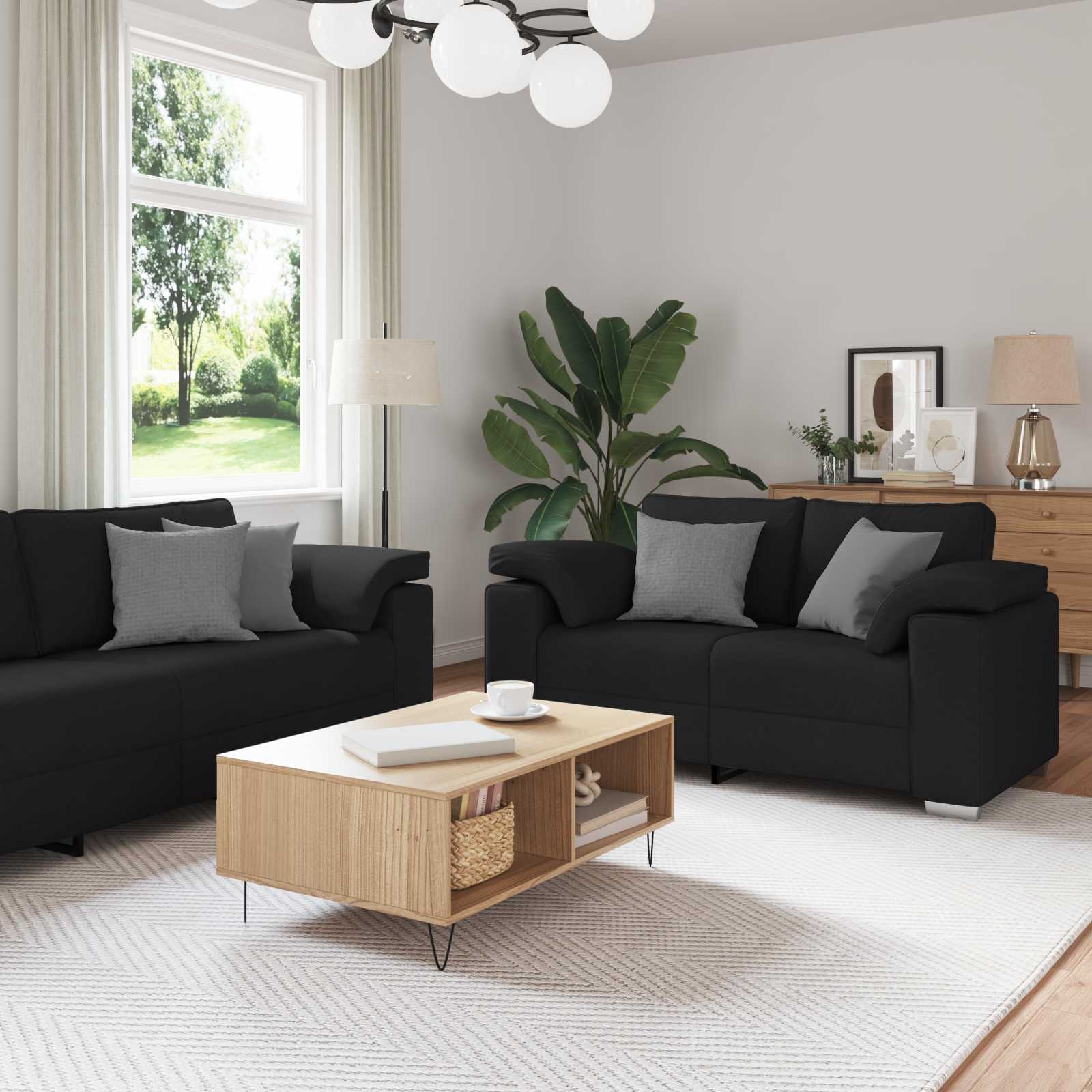Sofa 3 stk. Schwarz Stoff