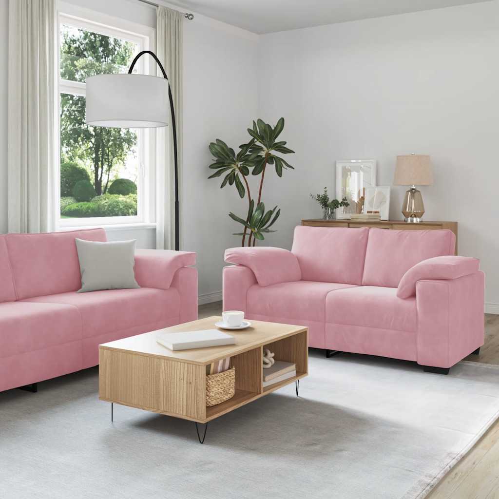 3-tlg. Sofagarnitur mit Kissen Rosa Samt