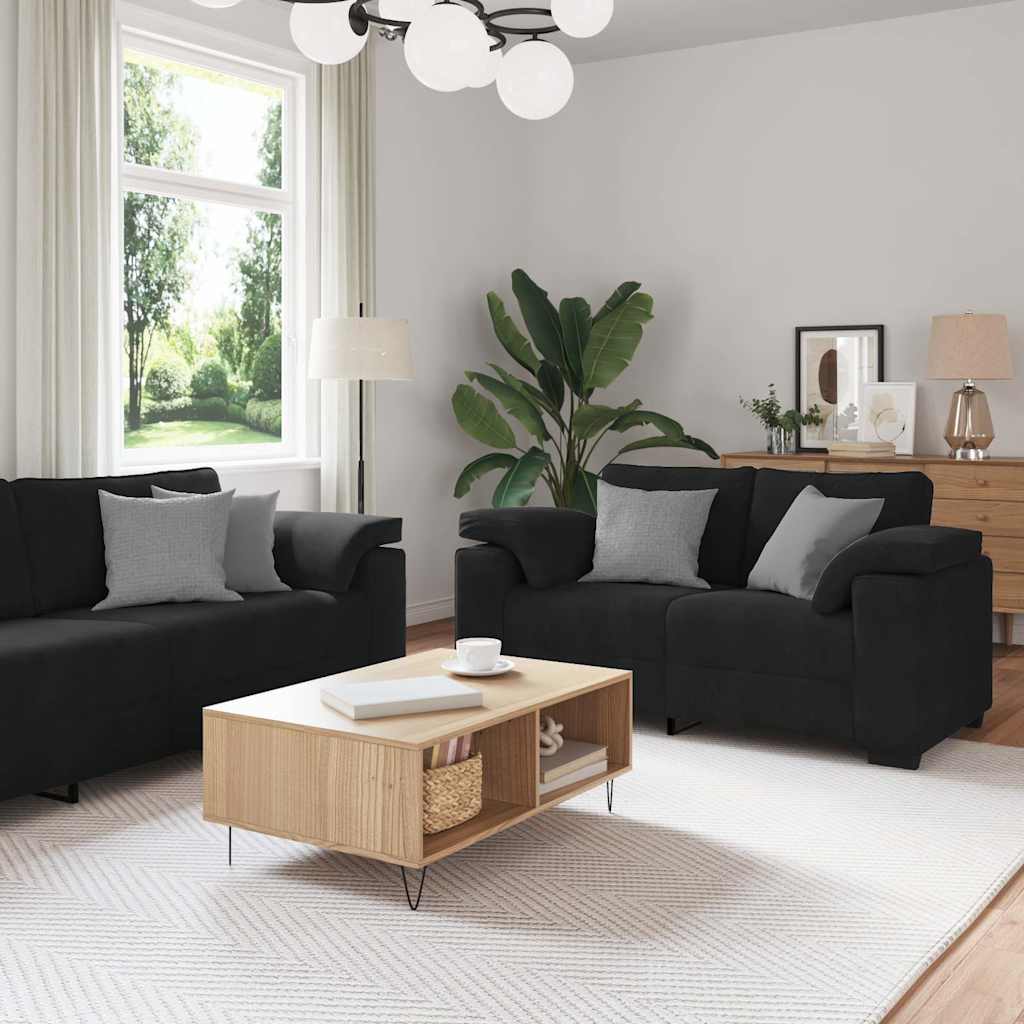 3-tlg. Sofagarnitur mit Kissen Schwarz Samt