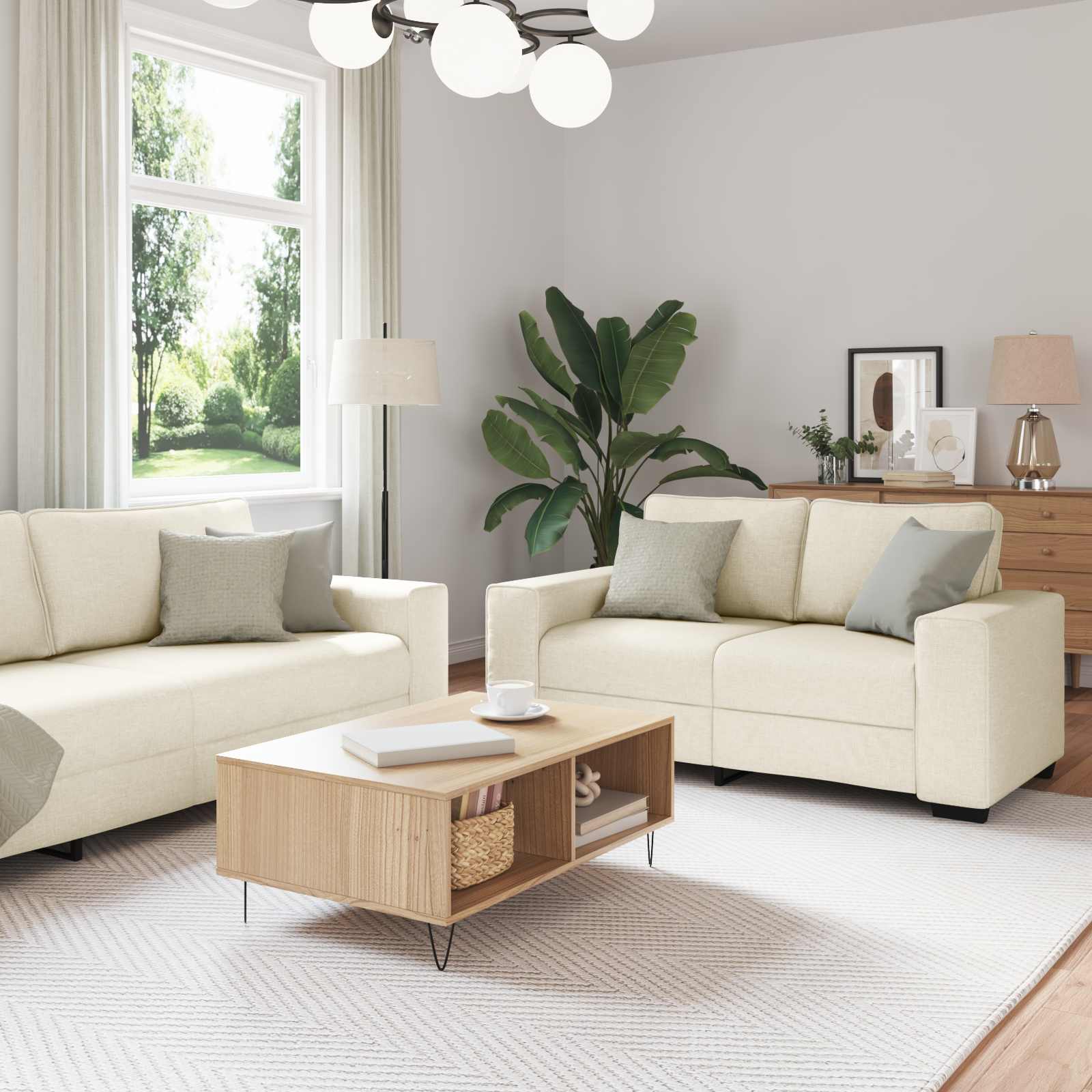 Sofa 2 stk. Beige Leinenmischgewebe