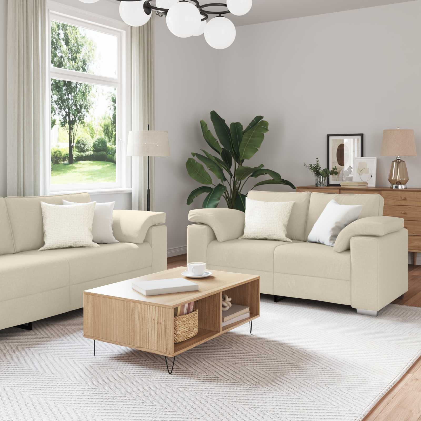 Sofa 2 stk. Beige Leinenmischgewebe
