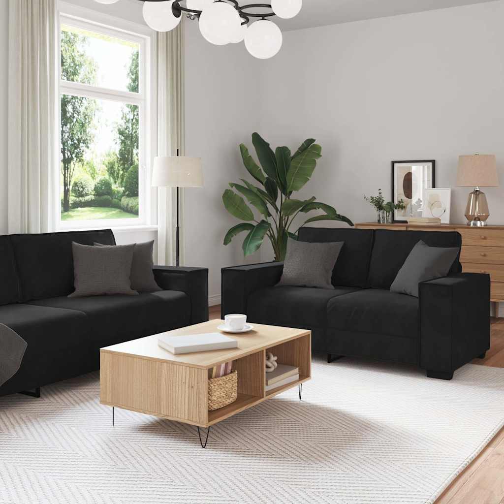 2-tlg. Sofagarnitur mit Kissen Schwarz Samt
