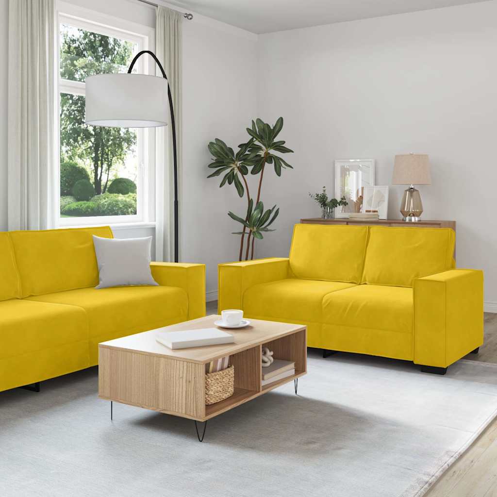 2-tlg. Sofagarnitur mit Kissen Gelb Samt