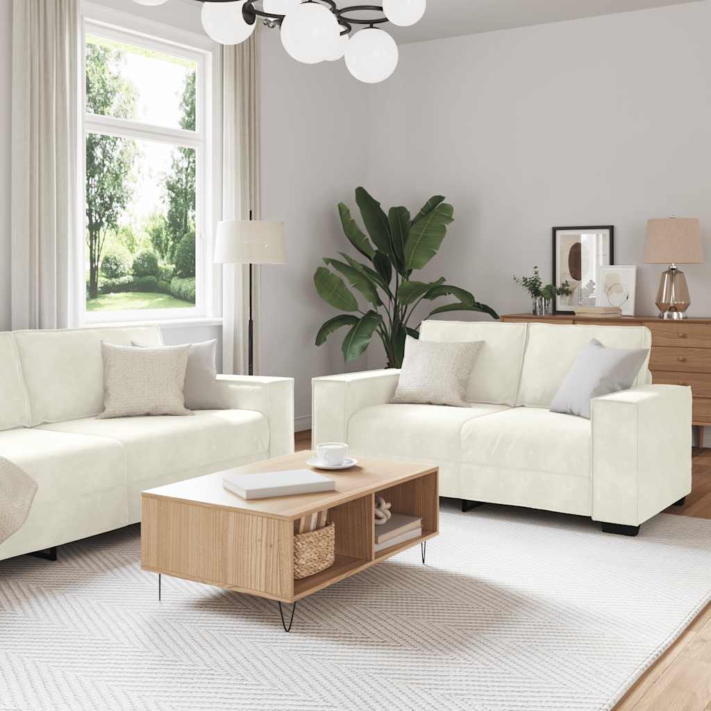 2-tlg. Sofagarnitur mit Kissen Creme Samt
