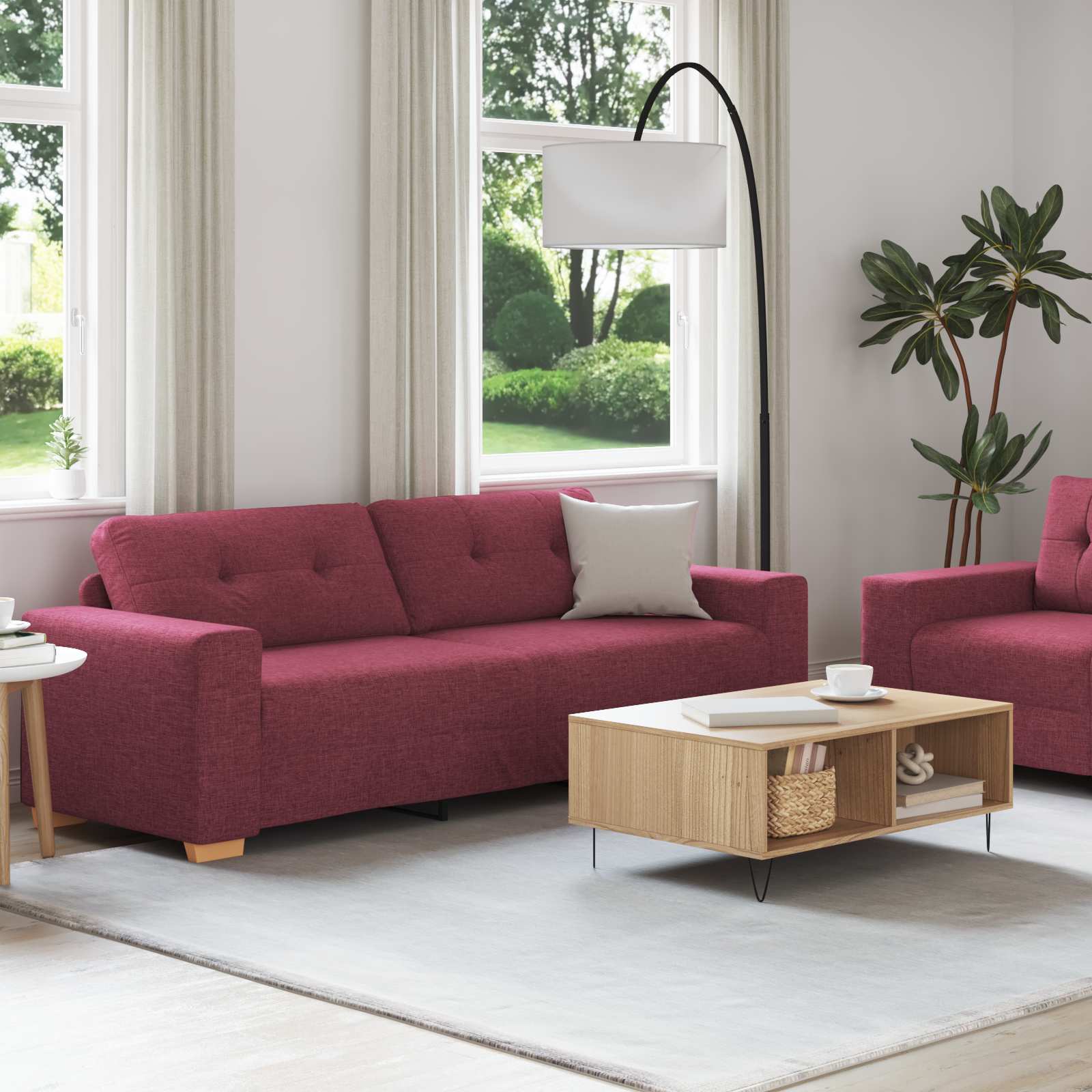 Sofa 2 Stk. Weinrot [Stoff]: Stoff