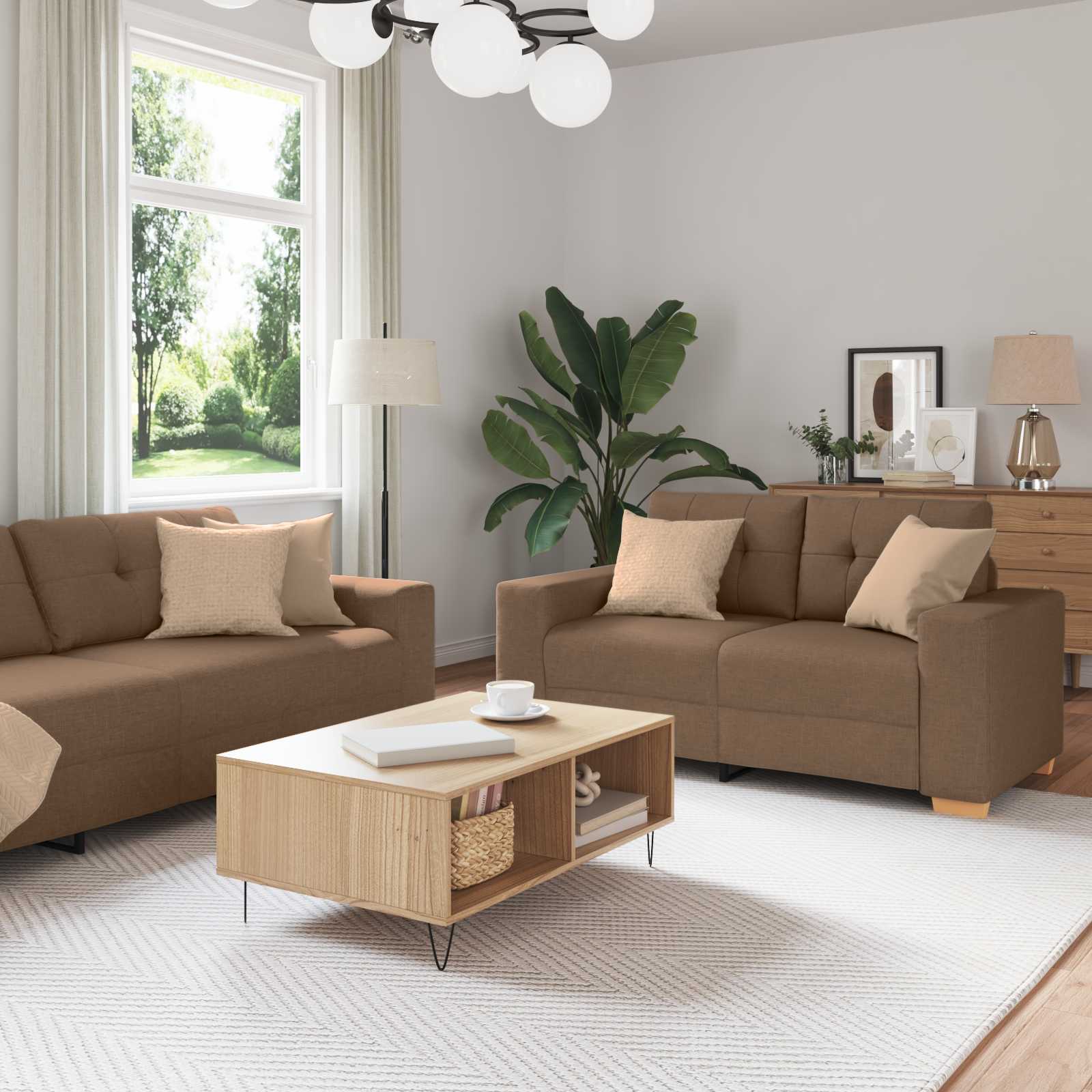 2-tlg. Sofagarnitur mit Kissen braun Stoff
