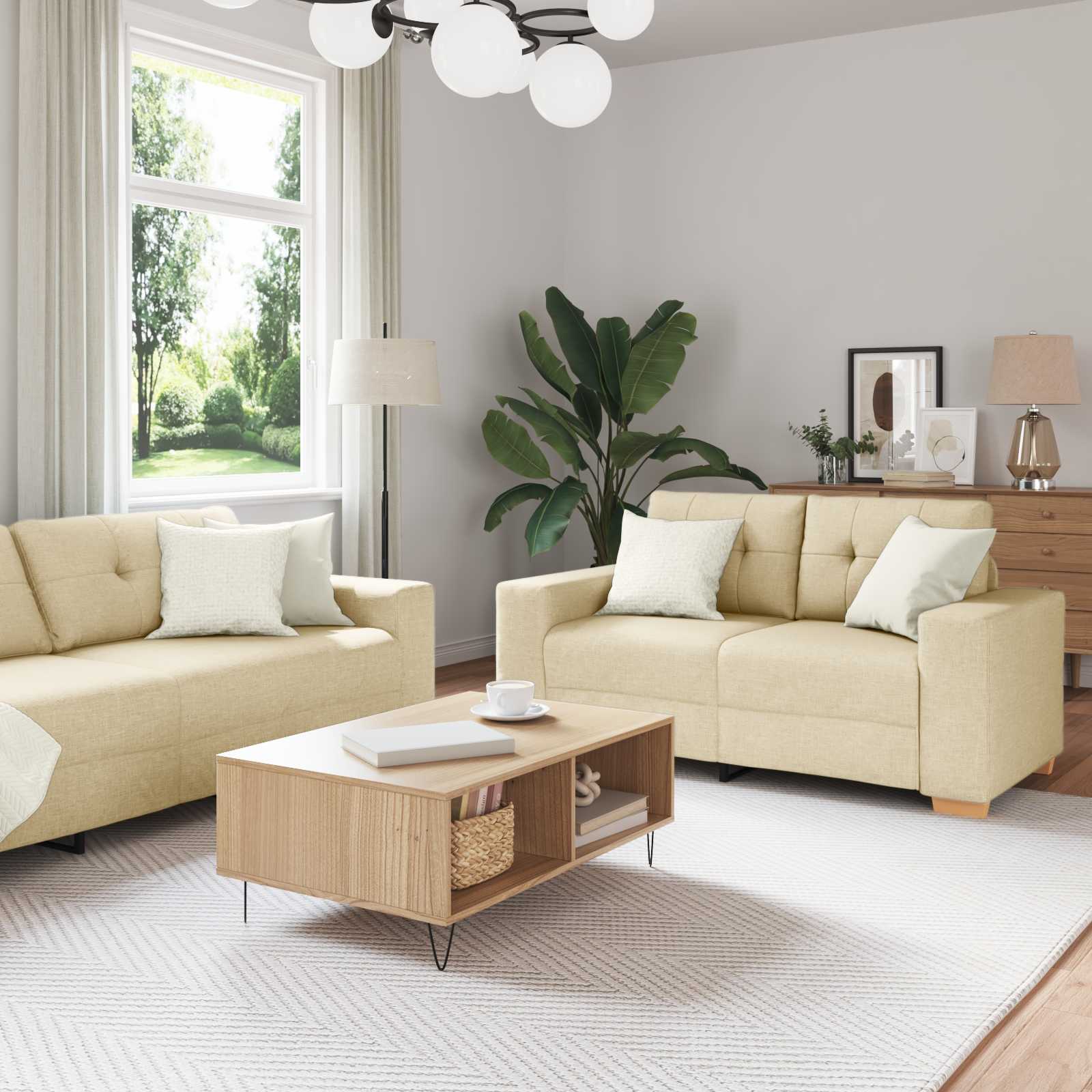 Sofa 2 Stk. Creme [Stoff]: Stoff
