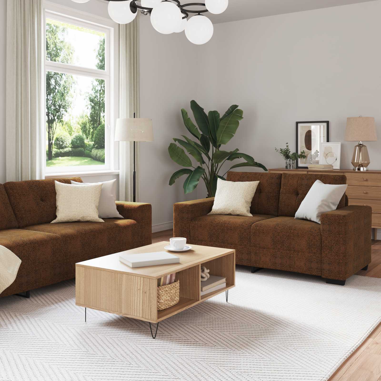 Sofa 2 Stk. Braun Stoff