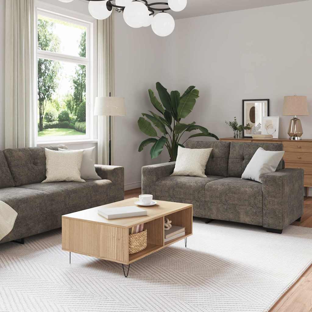 Sofa 2 Stk. Dunkelgrau Stoff