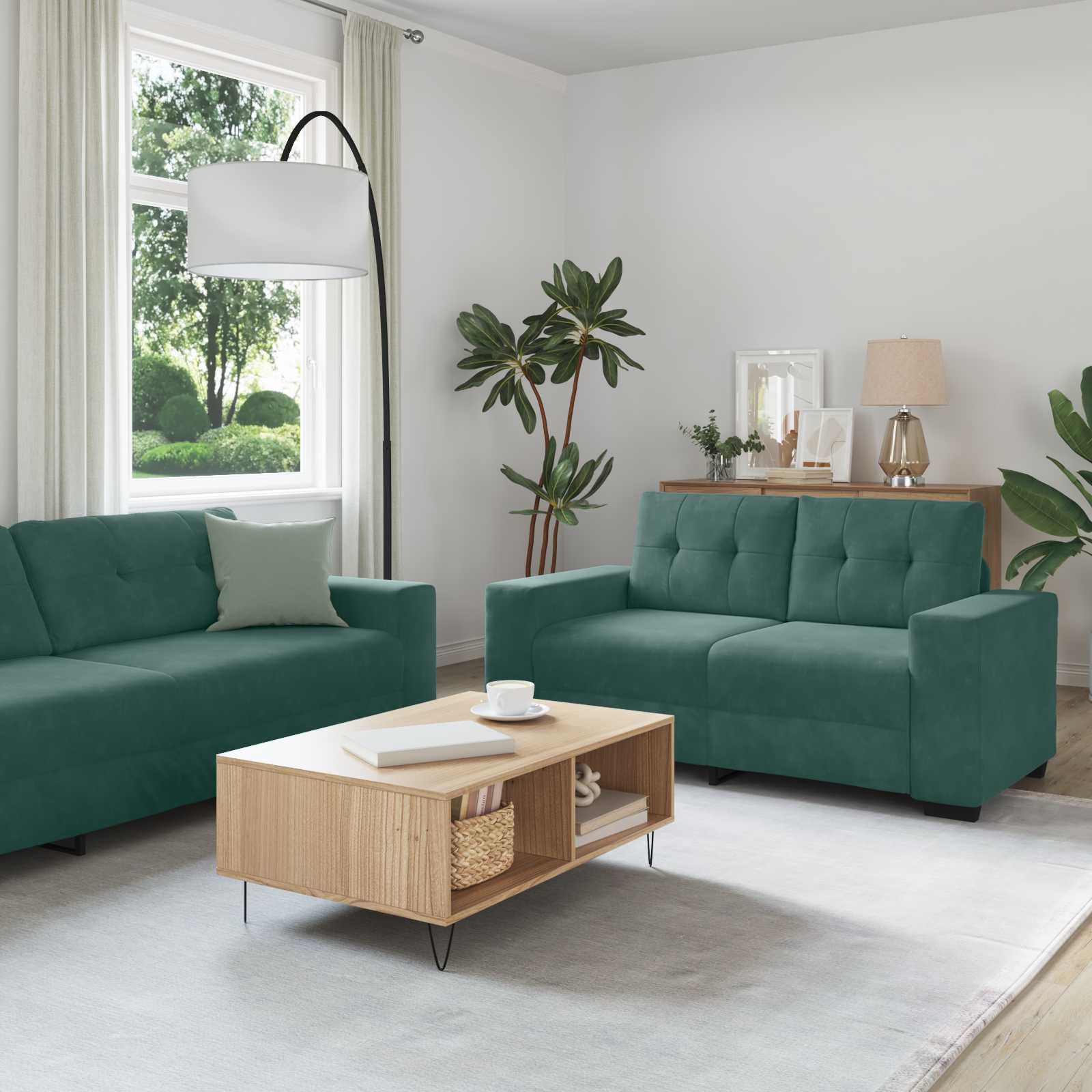 Sofa 2 Stk. Dunkelgrün Samt