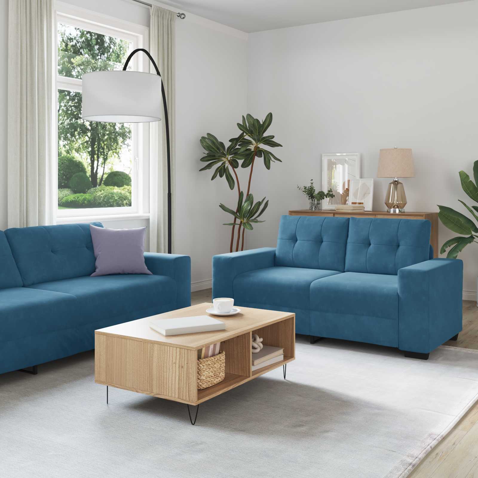 Sofa 2 Stk. Blau Samt