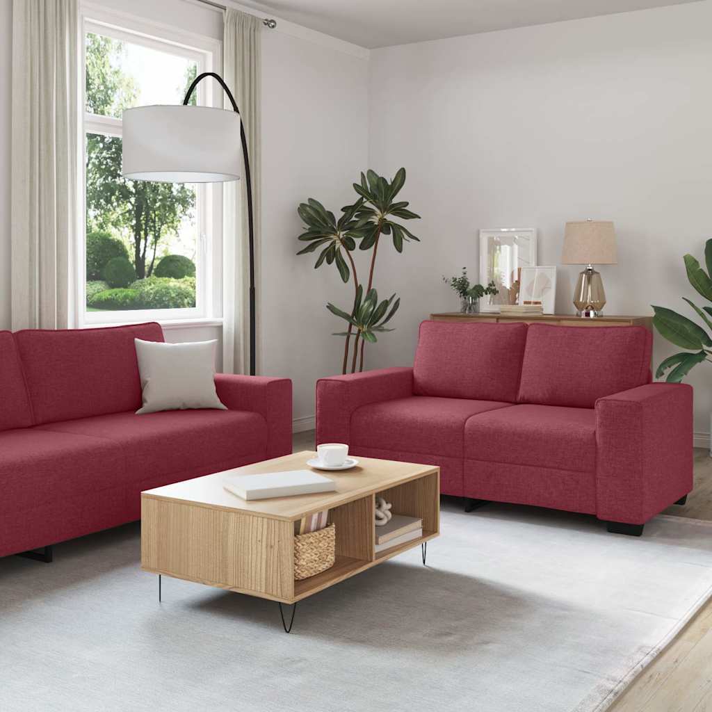 2-tlg. Sofagarnitur mit Kissen Weinrot Stoff