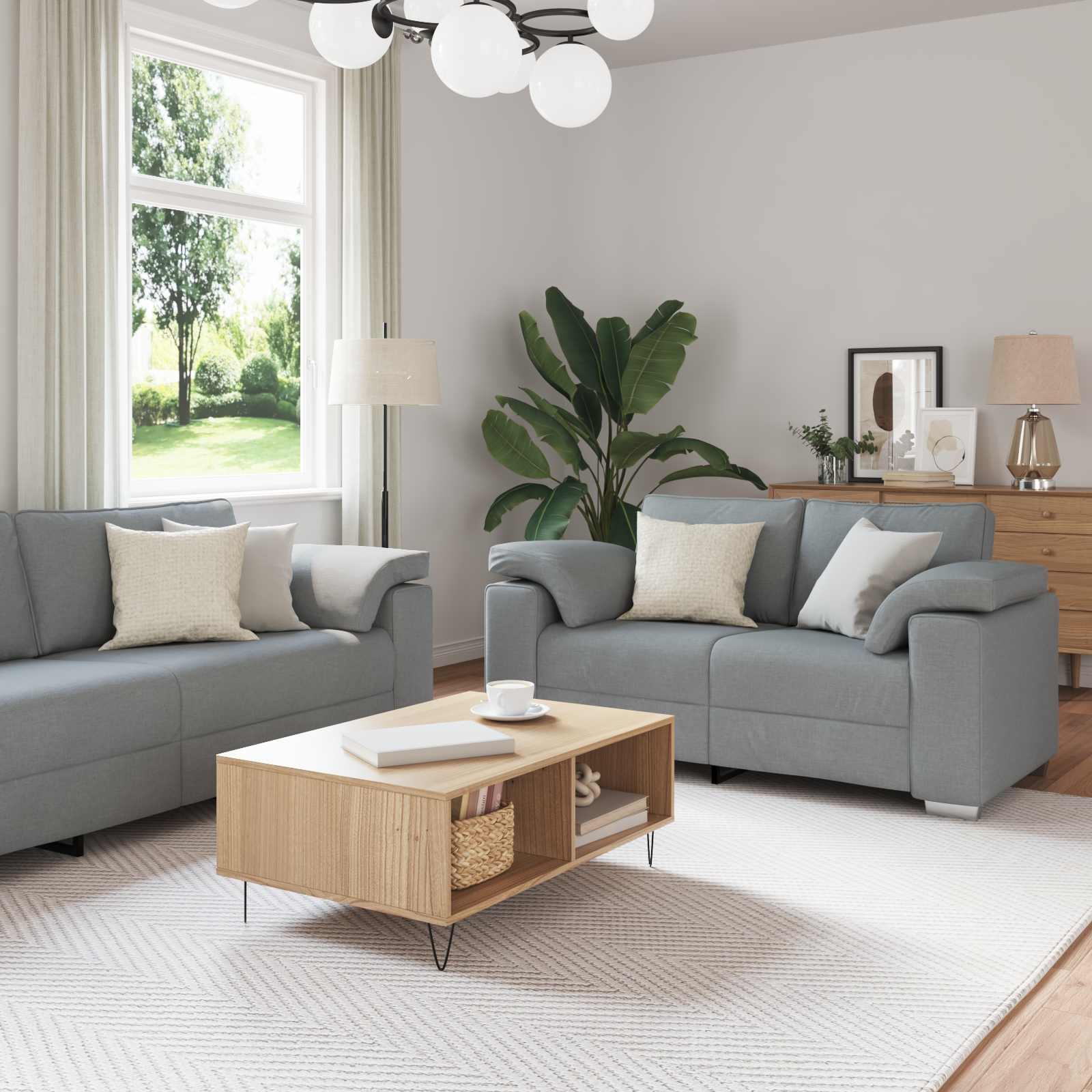 Sofa 2 stk. Hellgrau Stoff