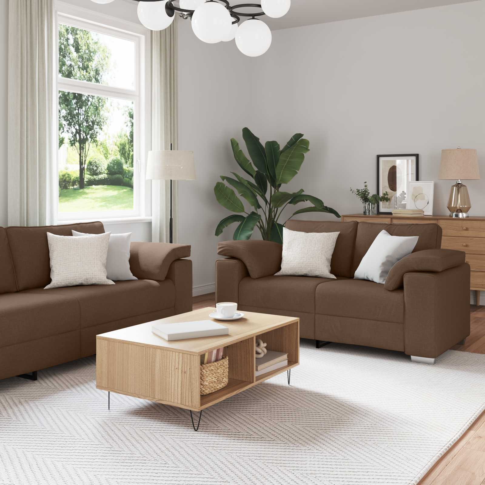 Sofa 2 stk. Braun Stoff