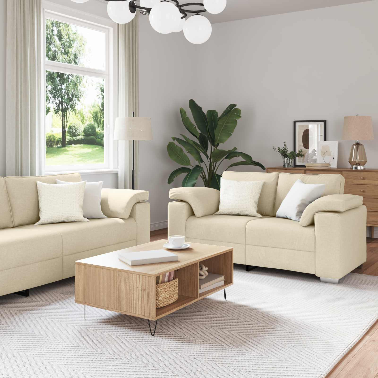 Sofa 2 stk. Creme Stoff