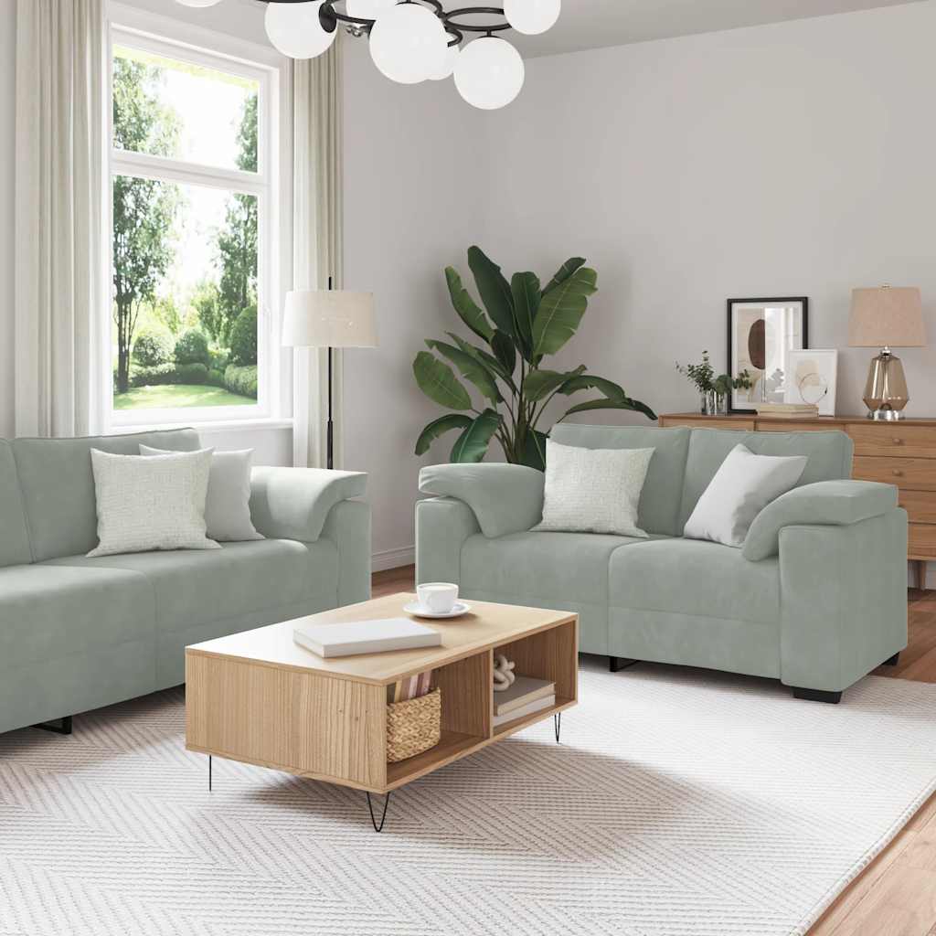 2-teiliges Sofa-Set mit Kissen, hellgrauer Samt