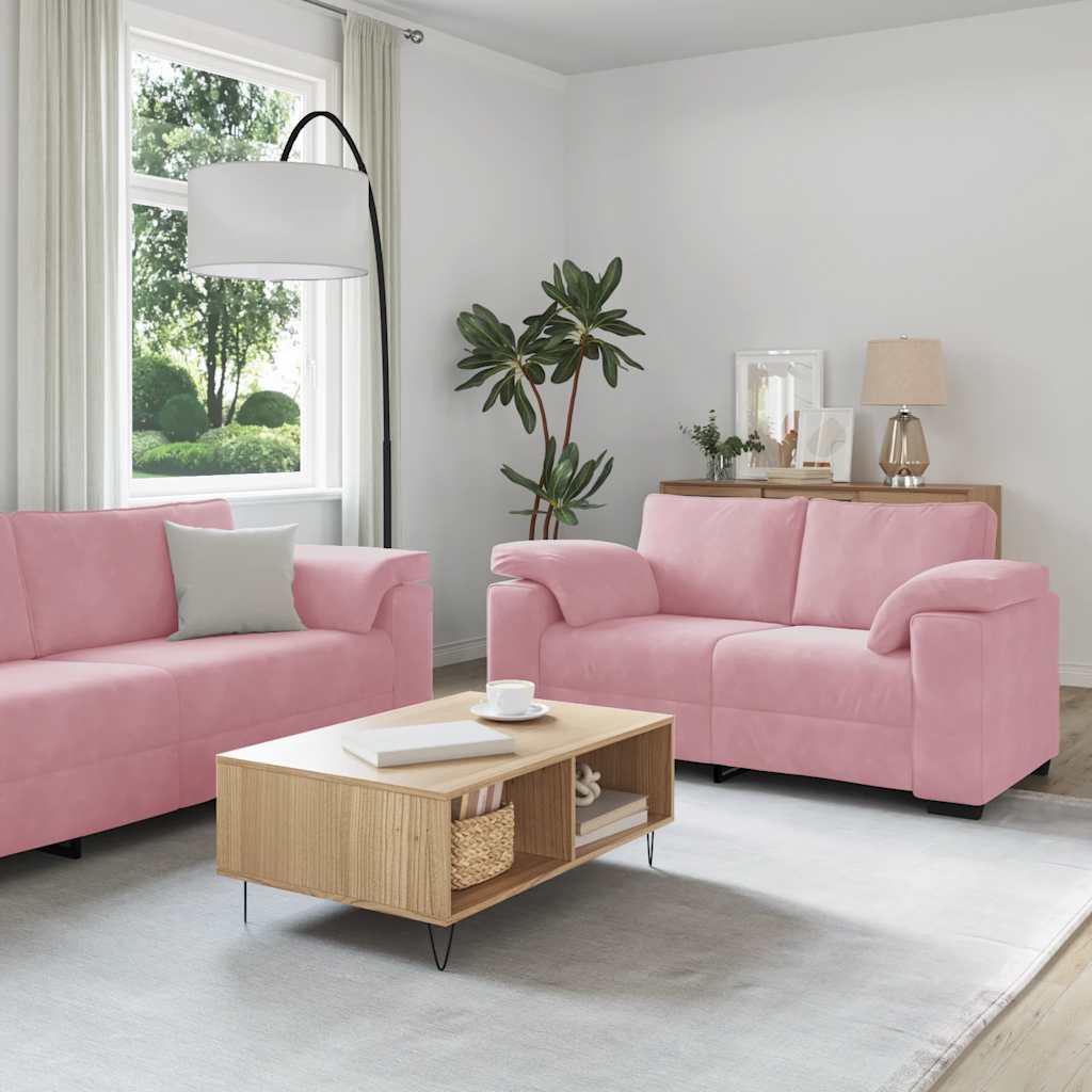 2-teiliges Sofa-Set mit Kissen, rosa Samt