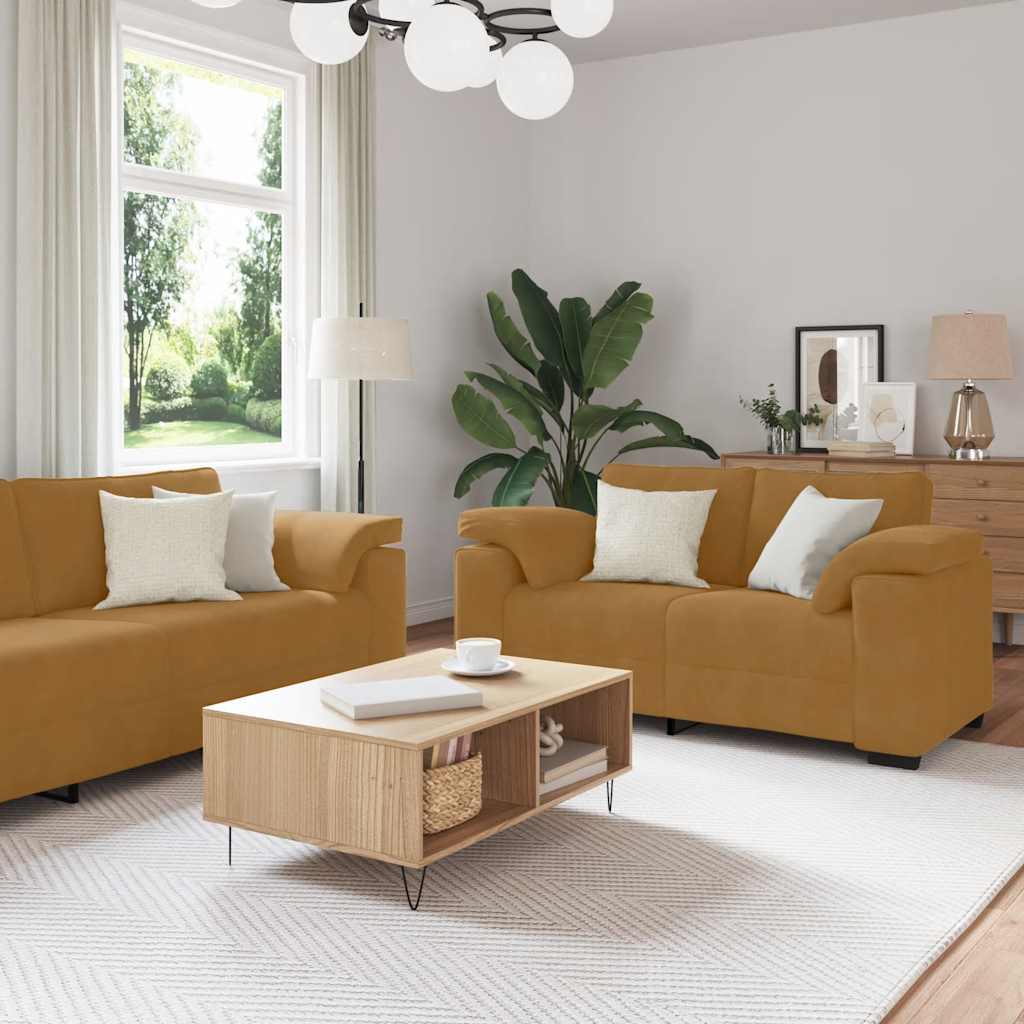 2-teiliges Sofa-Set mit Kissen, brauner Samt