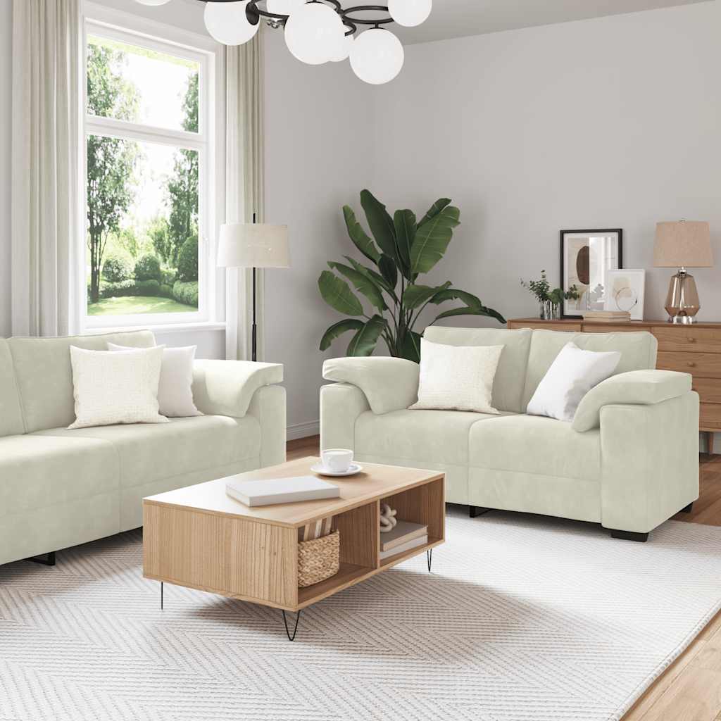 2-teiliges Sofa-Set mit Kissen, cremefarbener Samt
