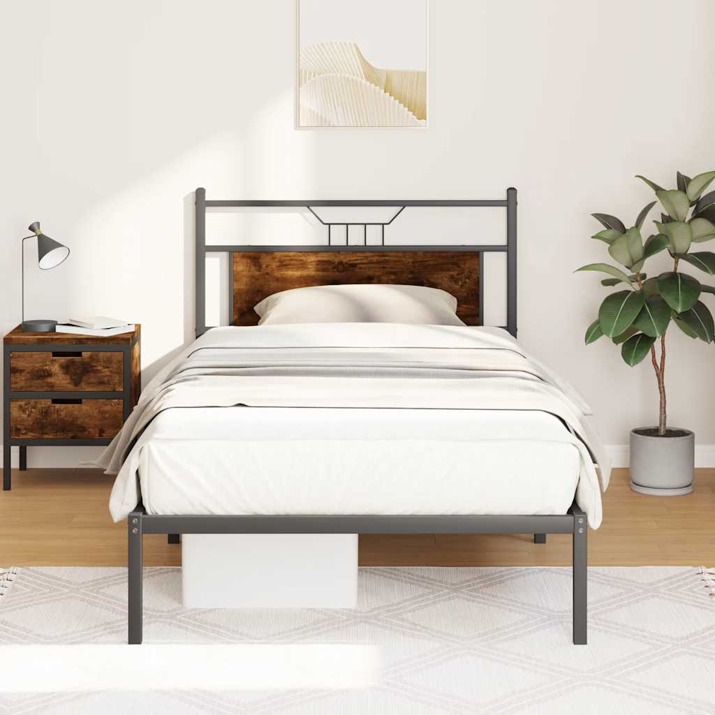 Bettgestell ohne Matratze Räuchereiche 100x190 cm Holzwerkstoff