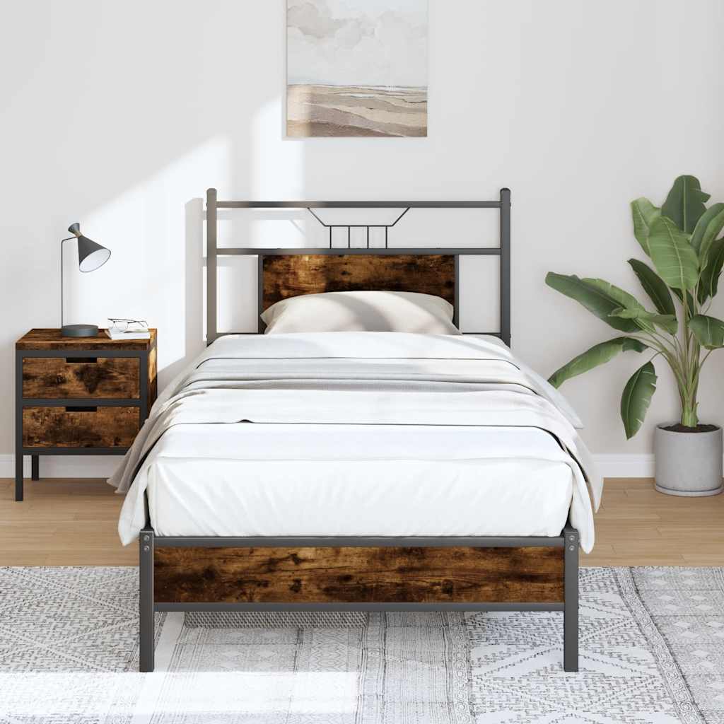 Bettgestell ohne Matratze Räuchereiche 90x190 cm Holzwerkstoff