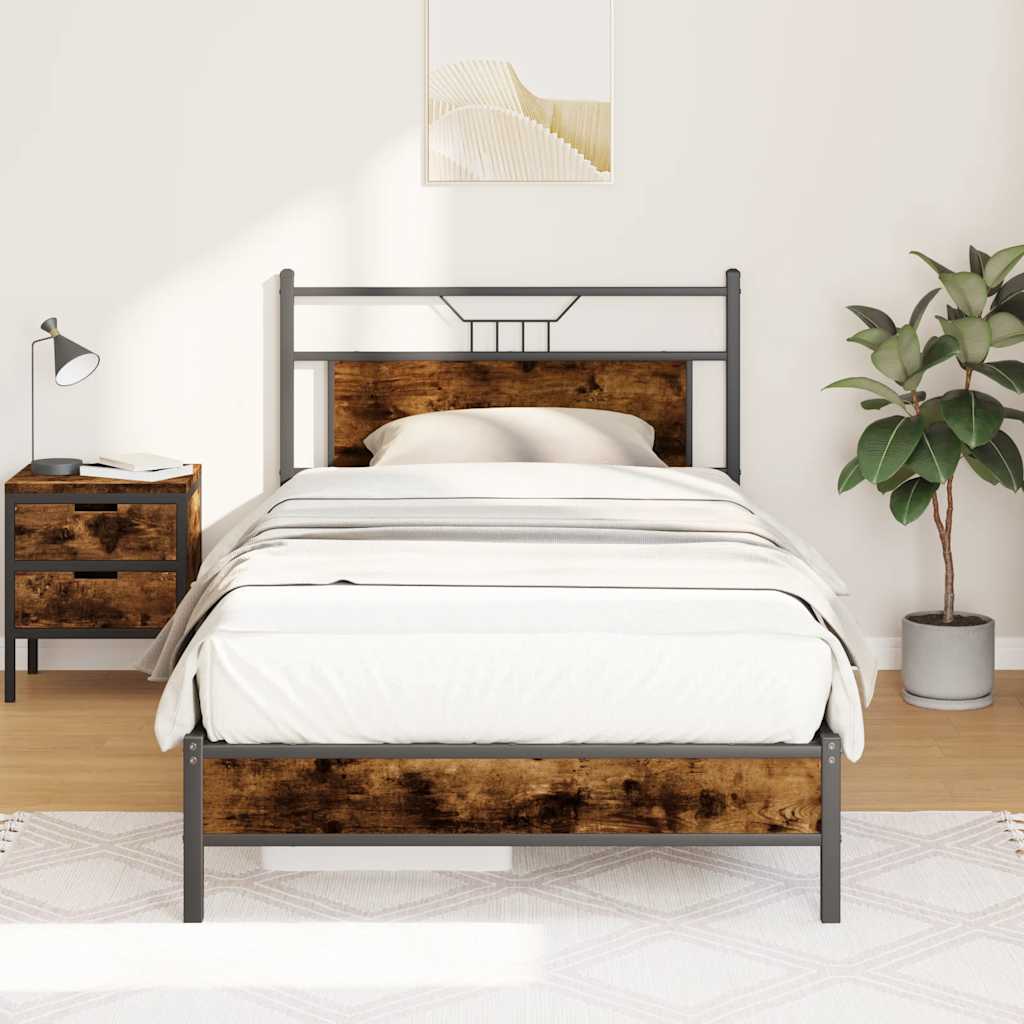 Bettgestell ohne Matratze Räuchereiche 100x190 cm Holzwerkstoff