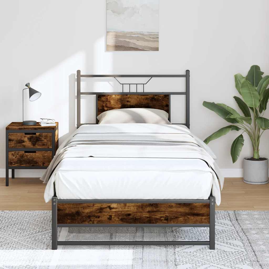 Bettgestell ohne Matratze Räuchereiche 90x200 cm Holzwerkstoff