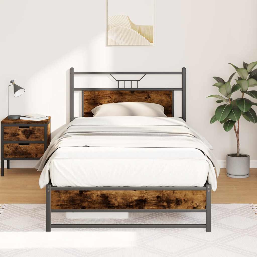 Bettgestell ohne Matratze Räuchereiche 100x200 cm Holzwerkstoff