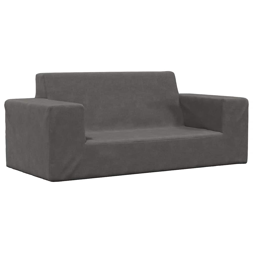 Kindersofa 2-Sitzer Anthrazit Weich Plüsch