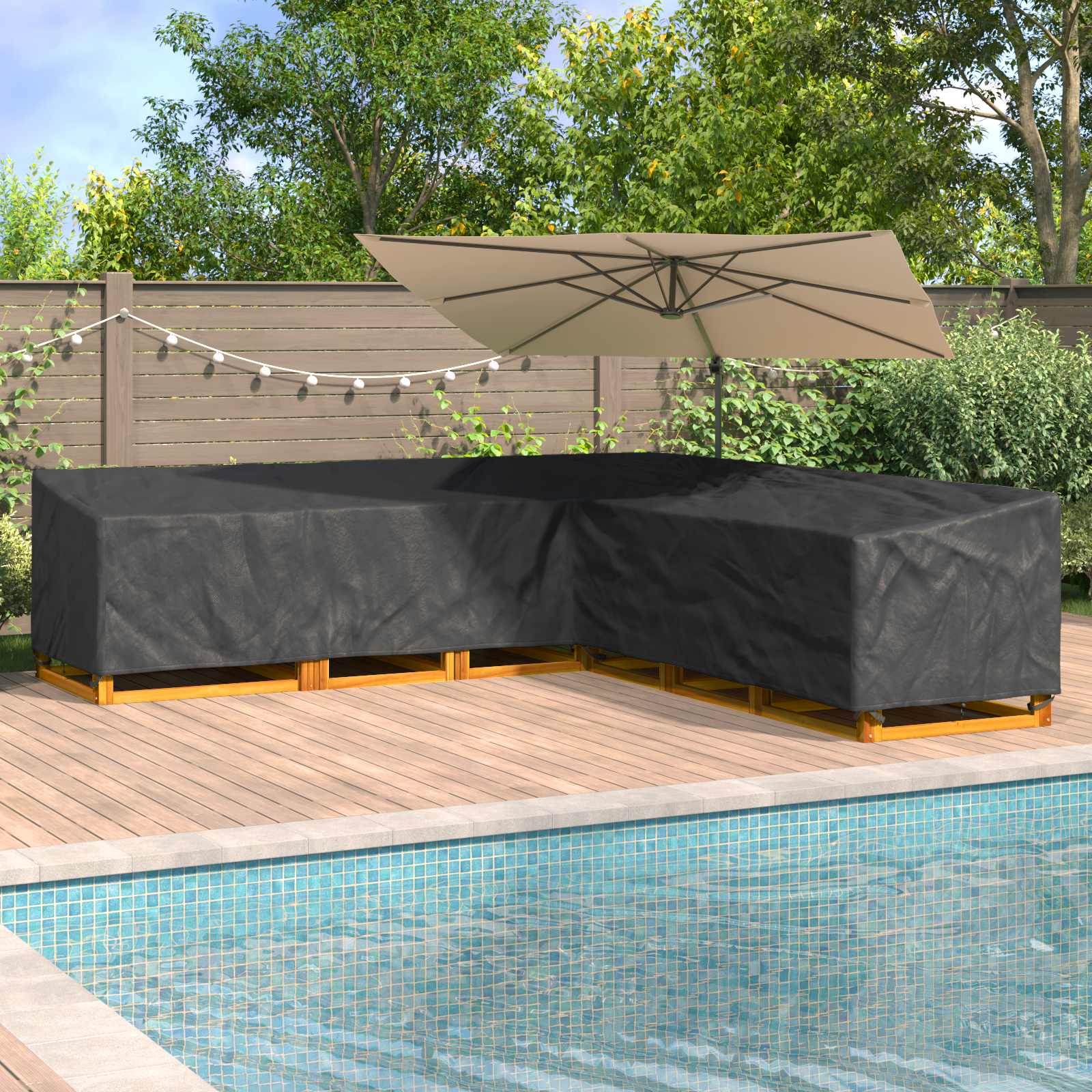Möbelbezug 300 x 300 x 80 cm 210D Oxford Stoff L-Form Schwarz