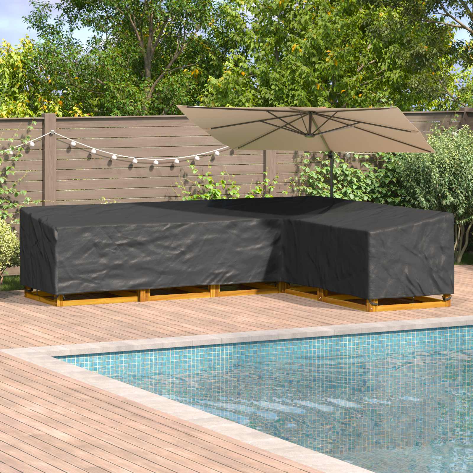 Möbelbezug 355 x 275 x 80 cm 210D Oxford Stoff L-Form Schwarz