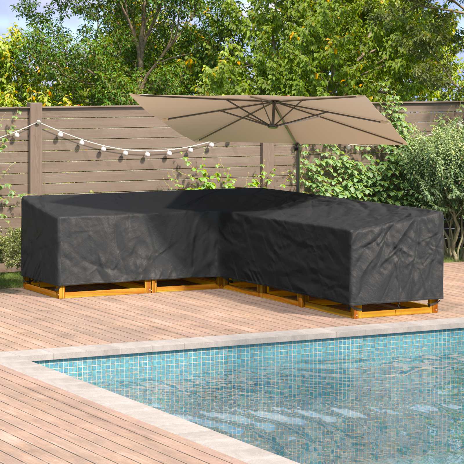 Möbelbezug 355 x 275 x 80 cm 420D Oxford Stoff L-Form Schwarz