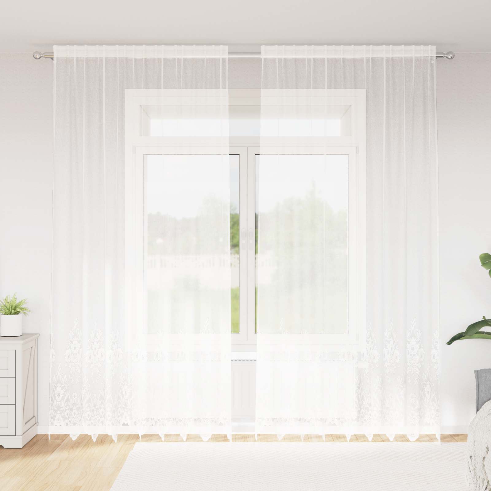Spitzenvorhang Weiß 300 x 200 cm Polyester