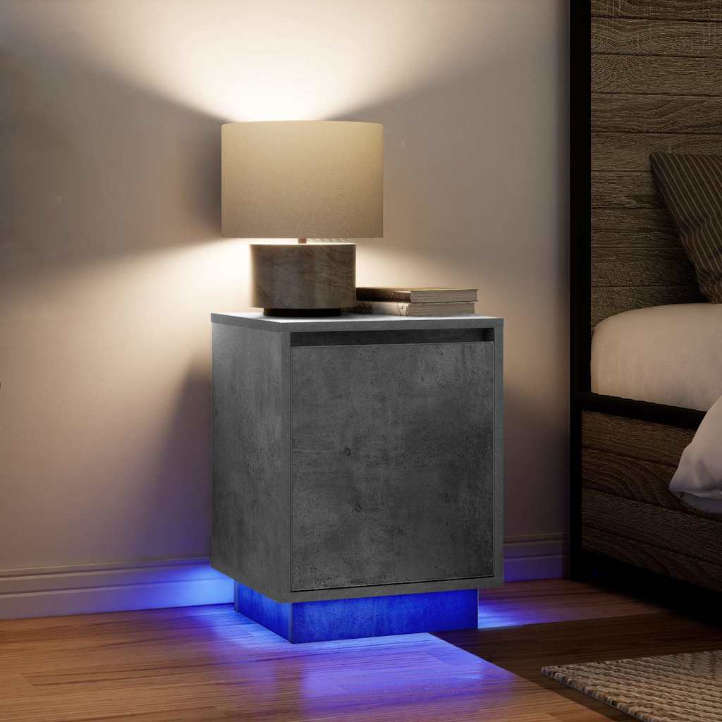 Nachttische mit LED-Leuchten 2 Stk. Betongrau 38x34x50 cm