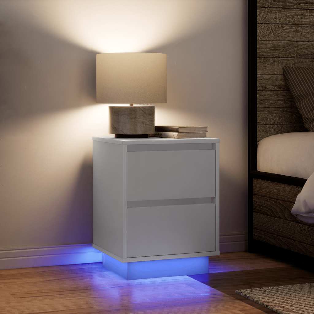 Nachttische mit LED-Leuchten 2 Stk. Weiß 38x34x50 cm
