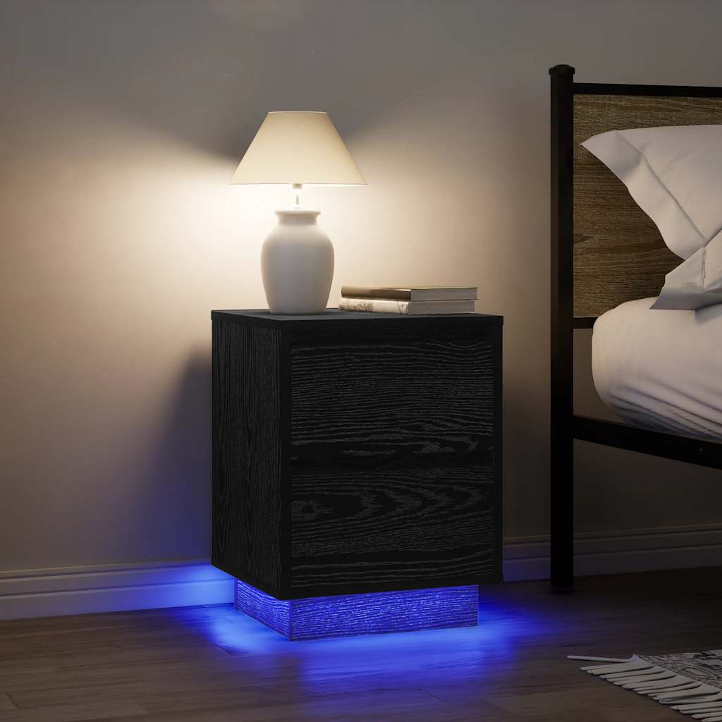 Nachttische mit LED-Leuchten 2 Stk. Schwarz 38x34x50 cm