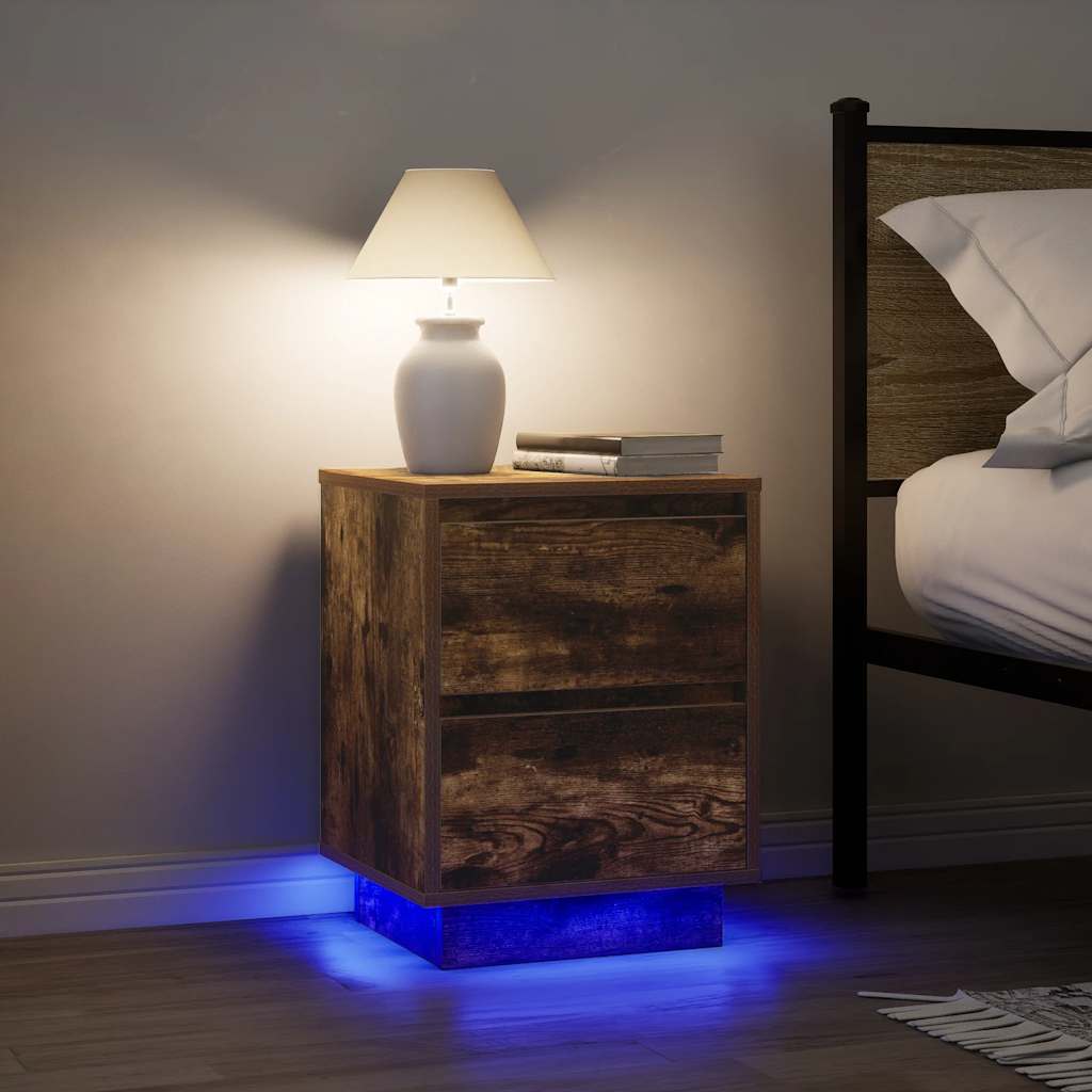 Nachttische mit LED-Leuchten 2 Stk. Räuchereiche 38x34x50 cm
