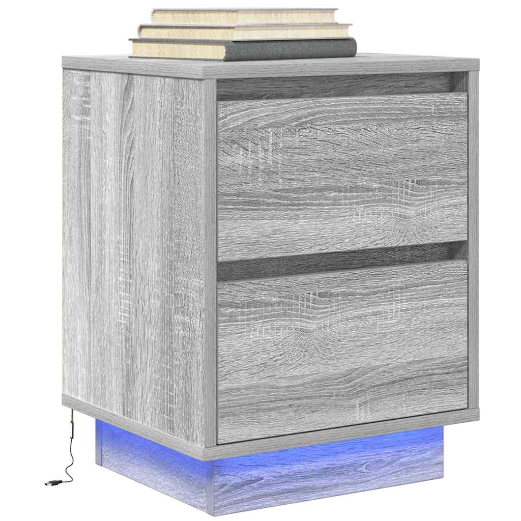 Nachttisch mit LED-Leuchten Grau Sonoma 38x34x50 cm