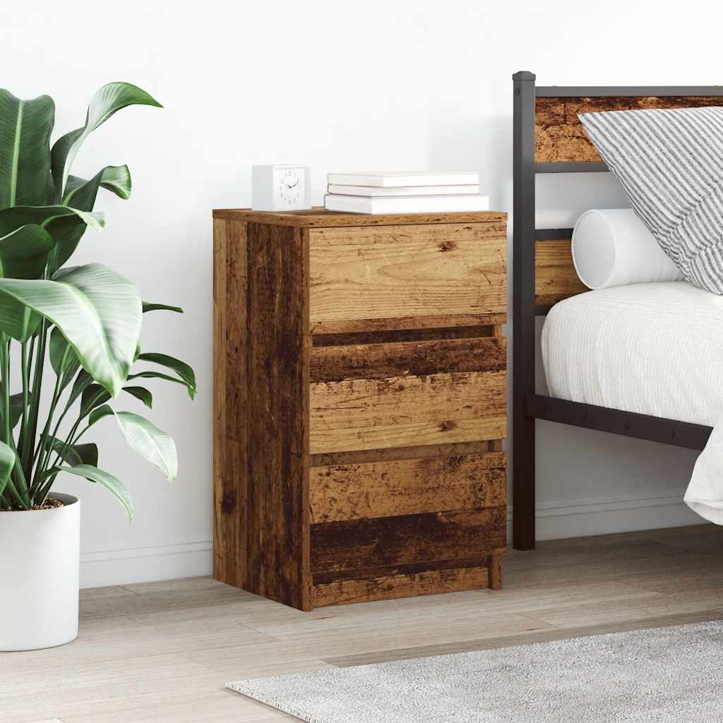 Nachttische mit 3 Schubladen 2 Stk. Altholz-Optik 39x35x65 cm