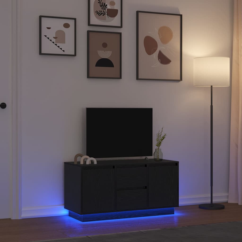 TV-Schrank mit LED-Leuchten Schwarz Eichen-Optik 100x41x50 cm