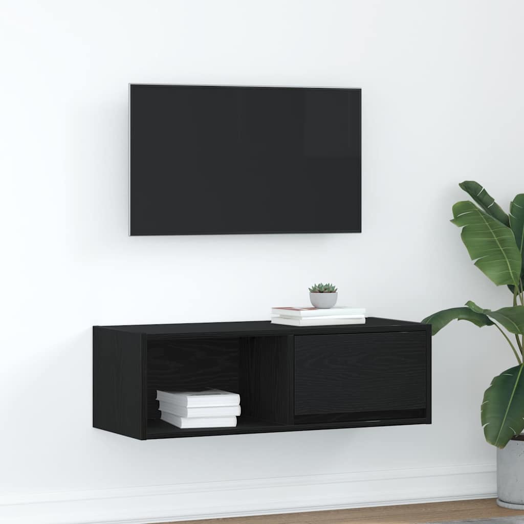 TV-Schrank Schwarz Eichen-Optik 80x31x25,5 cm Holzwerkstoff