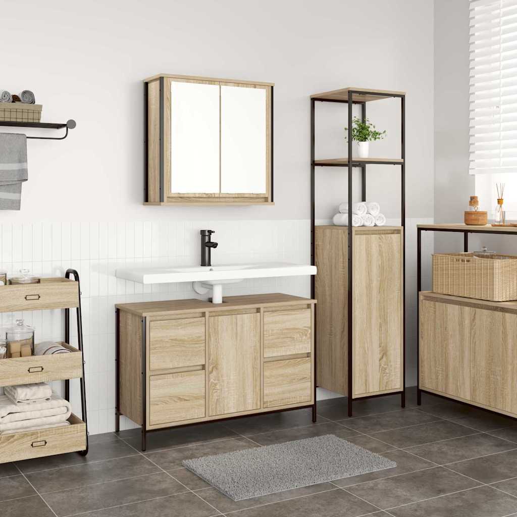 Badezimmermöbel-Set 2 stk. Sonoma Eiche und Schwarz