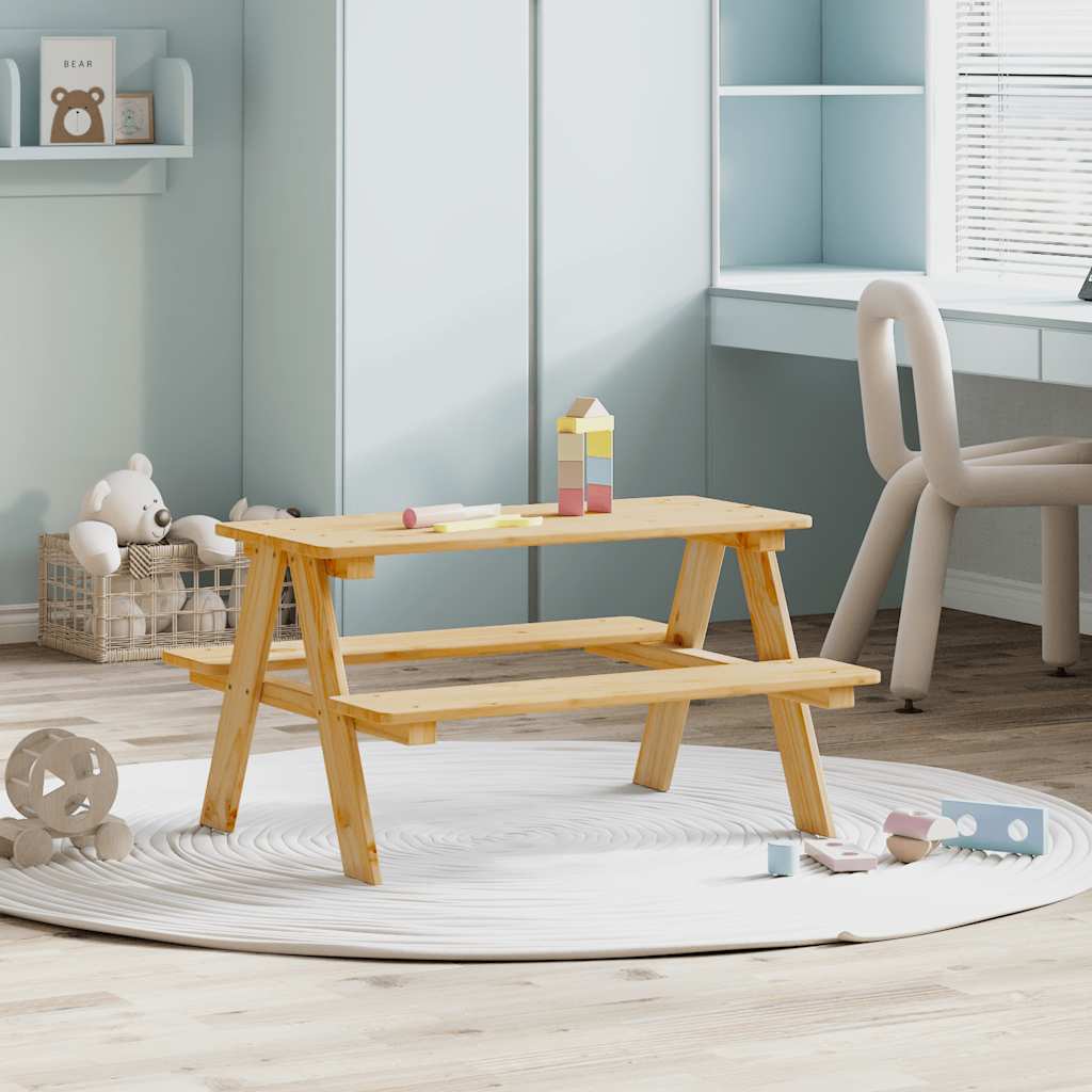 Kindertisch mit Bänken IRUN 90x79,5x50 cm Massivholz