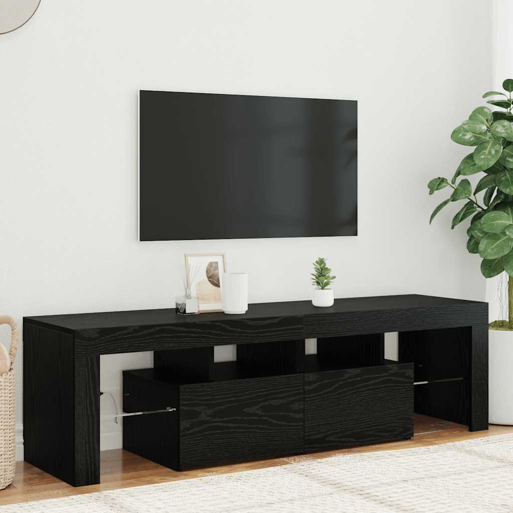 TV-Schrank mit LED-Leuchten Schwarz Eichen-Optik 140x36,5x40 cm