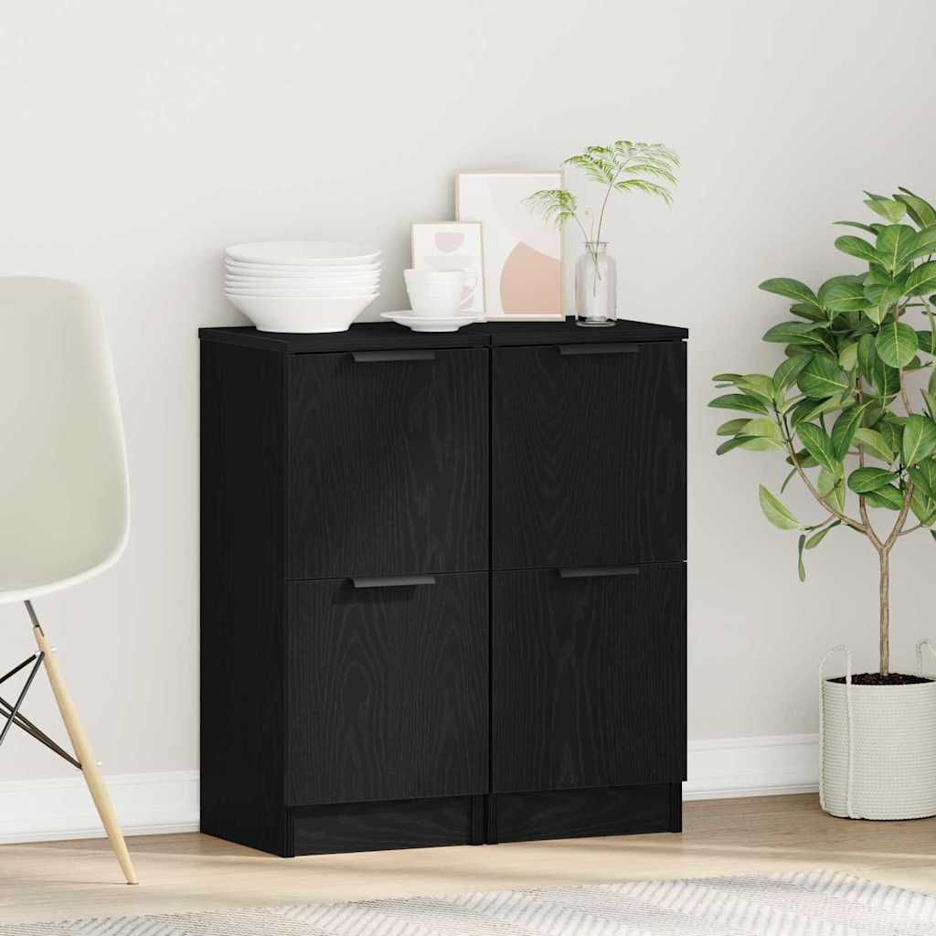 Sideboard 2 stk. Schwarz Eichen-Optik 30 x 30 x 70 cm